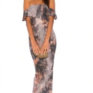 NWT YOUNG FABULOUS & BROKE Off-Shoulder Floor Length Tie Dye Gown